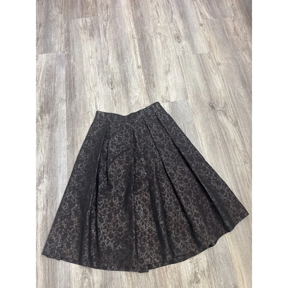 Dries Van Noten‎ Metallic Jacquard Midi Skirt Black Bronze Pleated Size 40